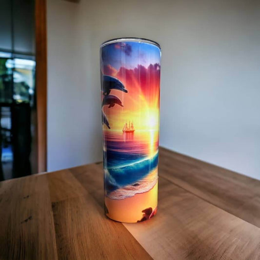 Dolphin Sunset Beach Themed Tumbler, Tumblers, Home & Garden, Becca’s Banging Designs